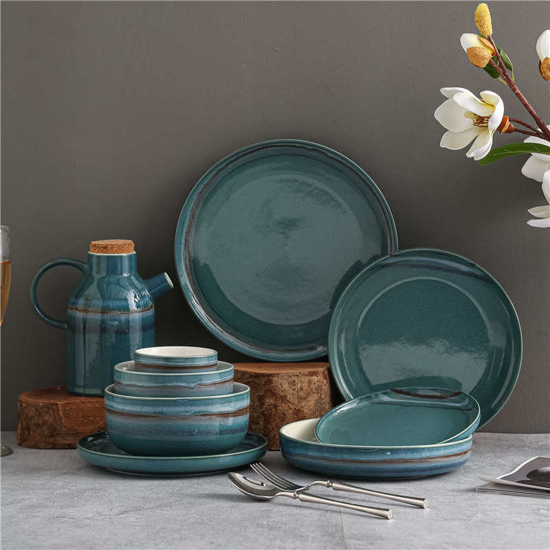 New blue glazed porcelain tableware turquoise